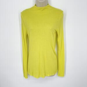 Enza Costa Rib Knit Mock Neck Top NEW Silk Rayon Long Sleeve Sz S Yellow Stretch